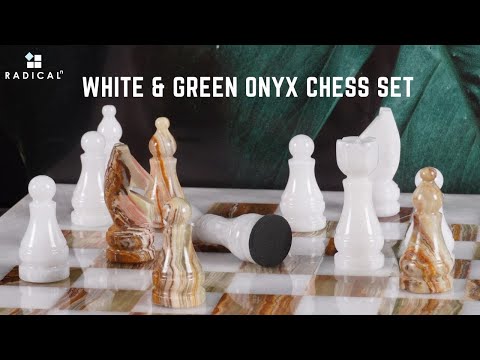 Marble White &amp; Green Onyx Chess Set With Storage Box