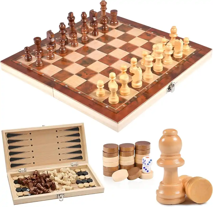 Ajedrez y damas de madera