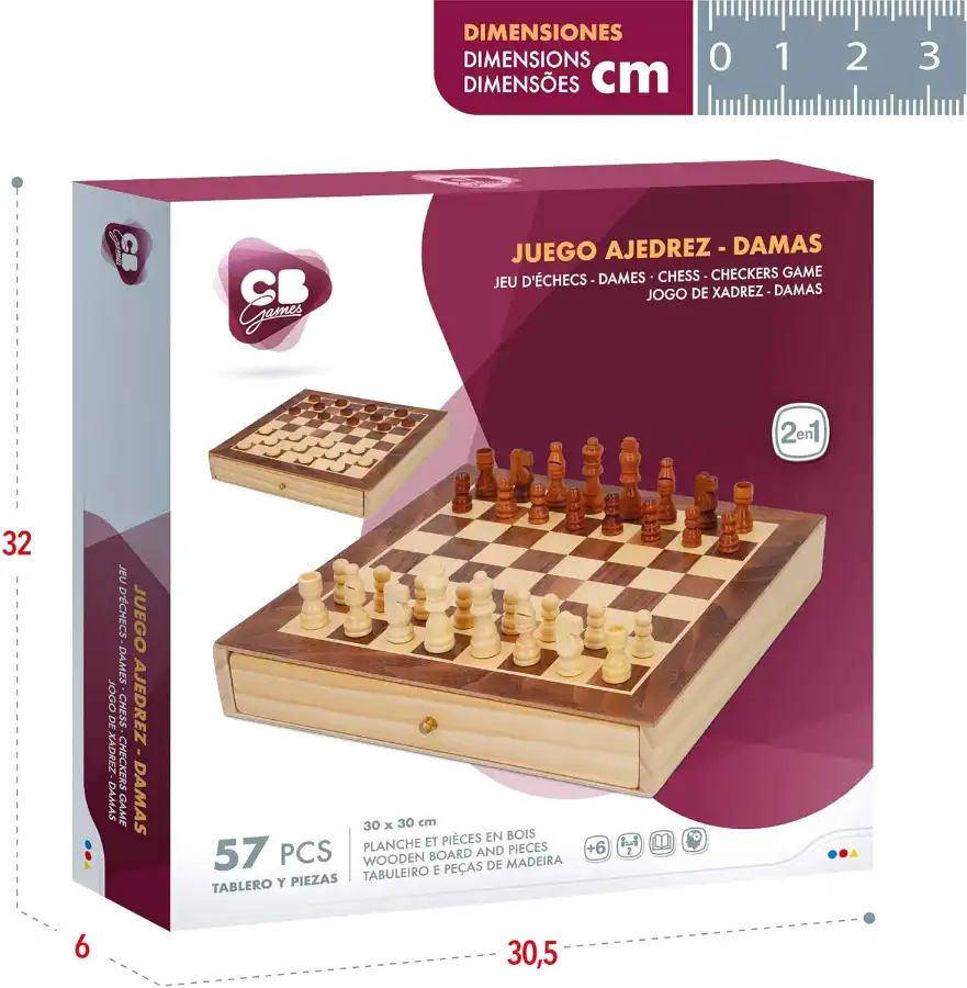 Dimensiones de caja de ajedrez y damas